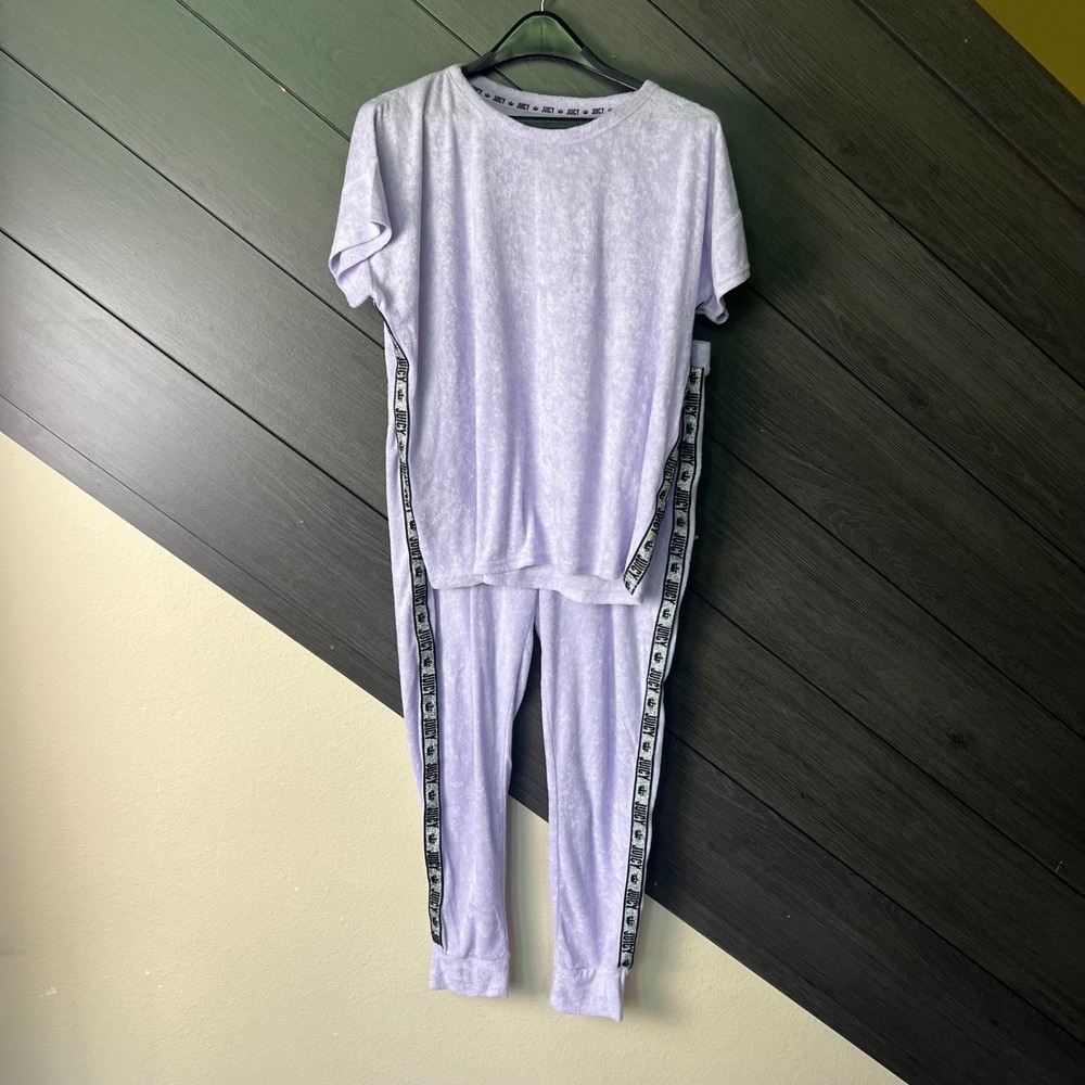 Juicy Couture Women's Terry Cloth Lounge Set XL Lavender Logo Tape Y2K